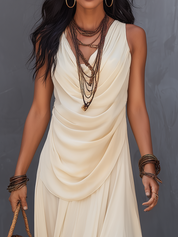 Chic Cream Layered Ruffle Maxi Dress