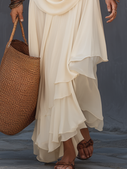 Chic Cream Layered Ruffle Maxi Dress