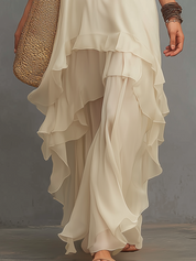 Minimalist Beige Tiered Halter Maxi Dress