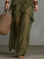 Elegant Moss Green Layered Halter Maxi Dress