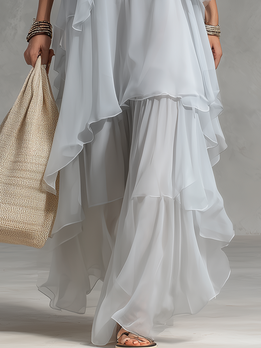 Refined White Tiered Halter Maxi Dress