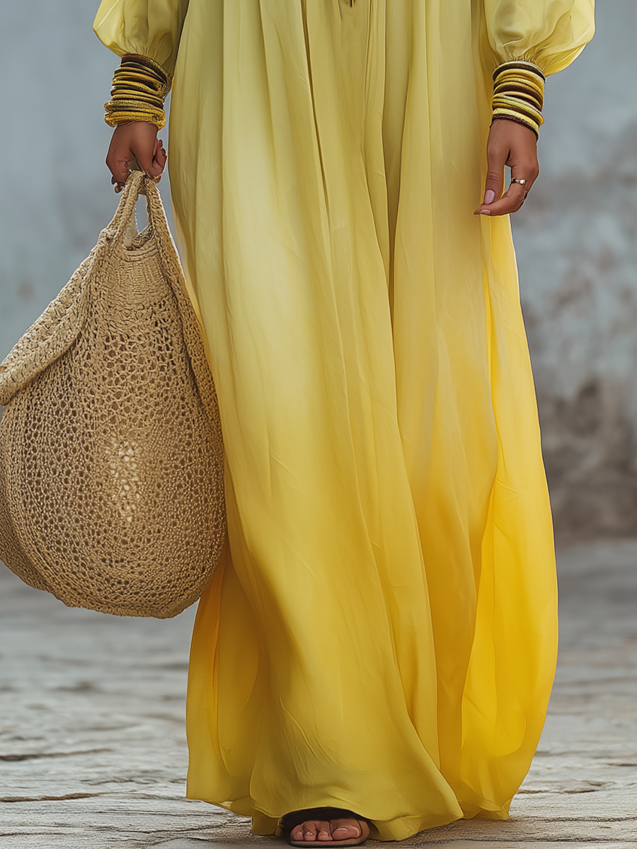 Effortless Olive Ombre Lace-Trim Maxi Dress
