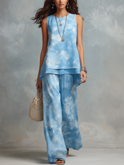Relaxed Cloud Blue Printed Two-Piece Set