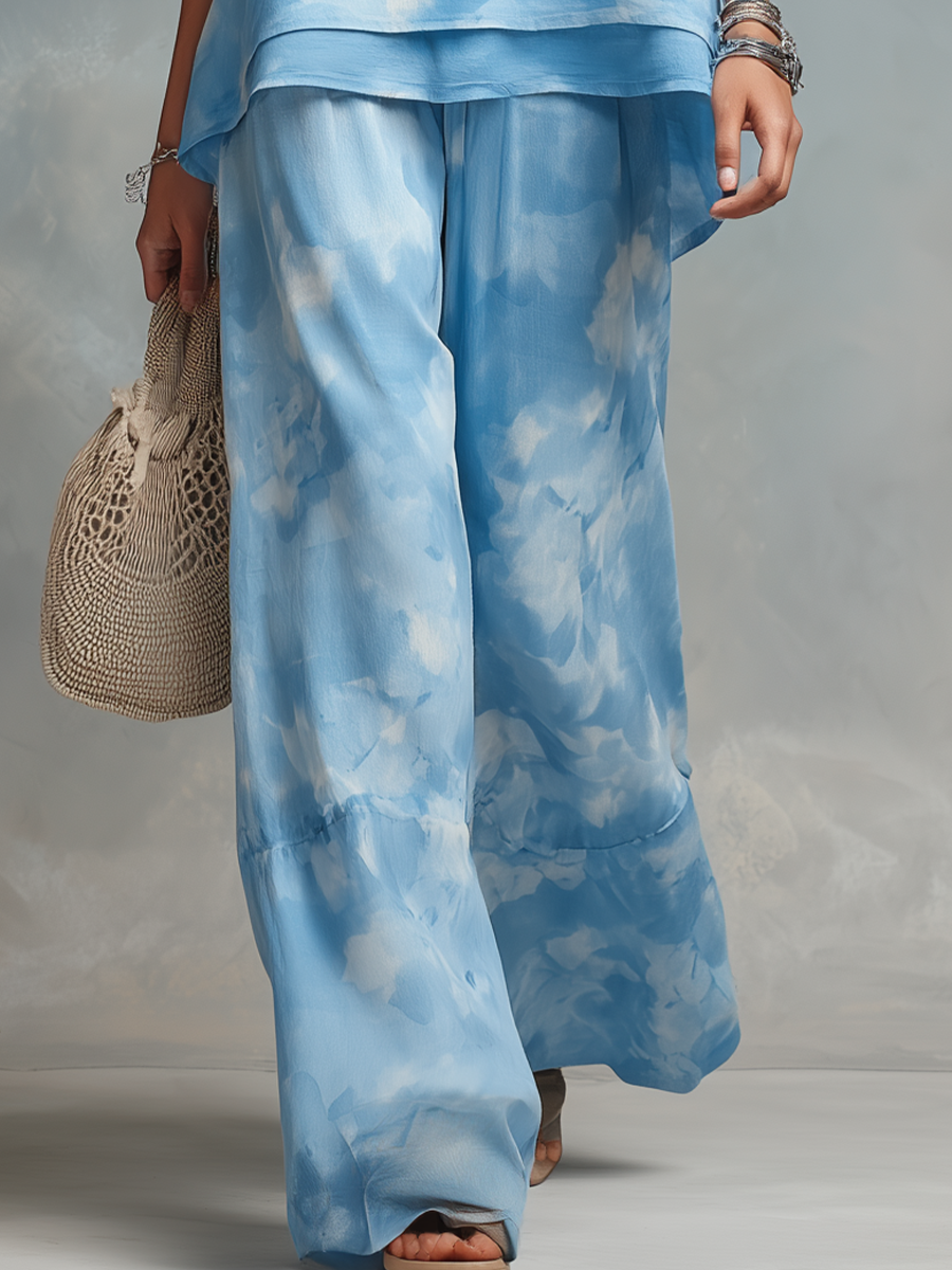 Relaxed Cloud Blue Printed Two-Piece Set