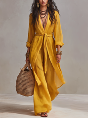 Elegant Mustard Tie-Front Pant Set