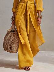 Elegant Mustard Tie-Front Pant Set