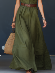 Sophisticated Olive Sleeveless Shirt Maxi Dress