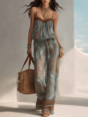 Effortless Boho Paisley Print Spaghetti Strap Wide-Leg Flowy Jumpsuit