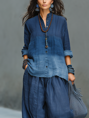 Bohemian Blue Cotton Linen Color Block Set