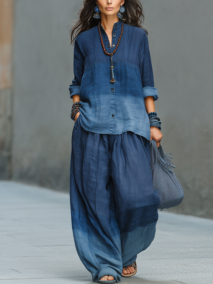 Bohemian Blue Cotton Linen Color Block Set