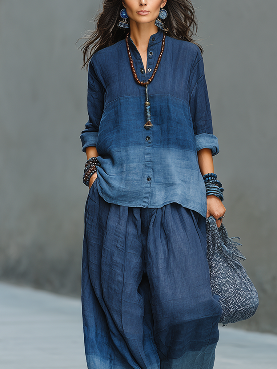 Bohemian Blue Cotton Linen Color Block Set