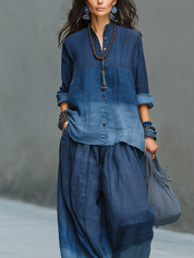 Bohemian Blue Cotton Linen Color Block Set