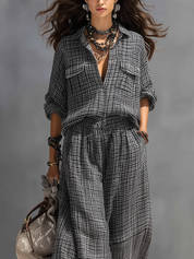 French Style Elegant Black And White Checkered Suit