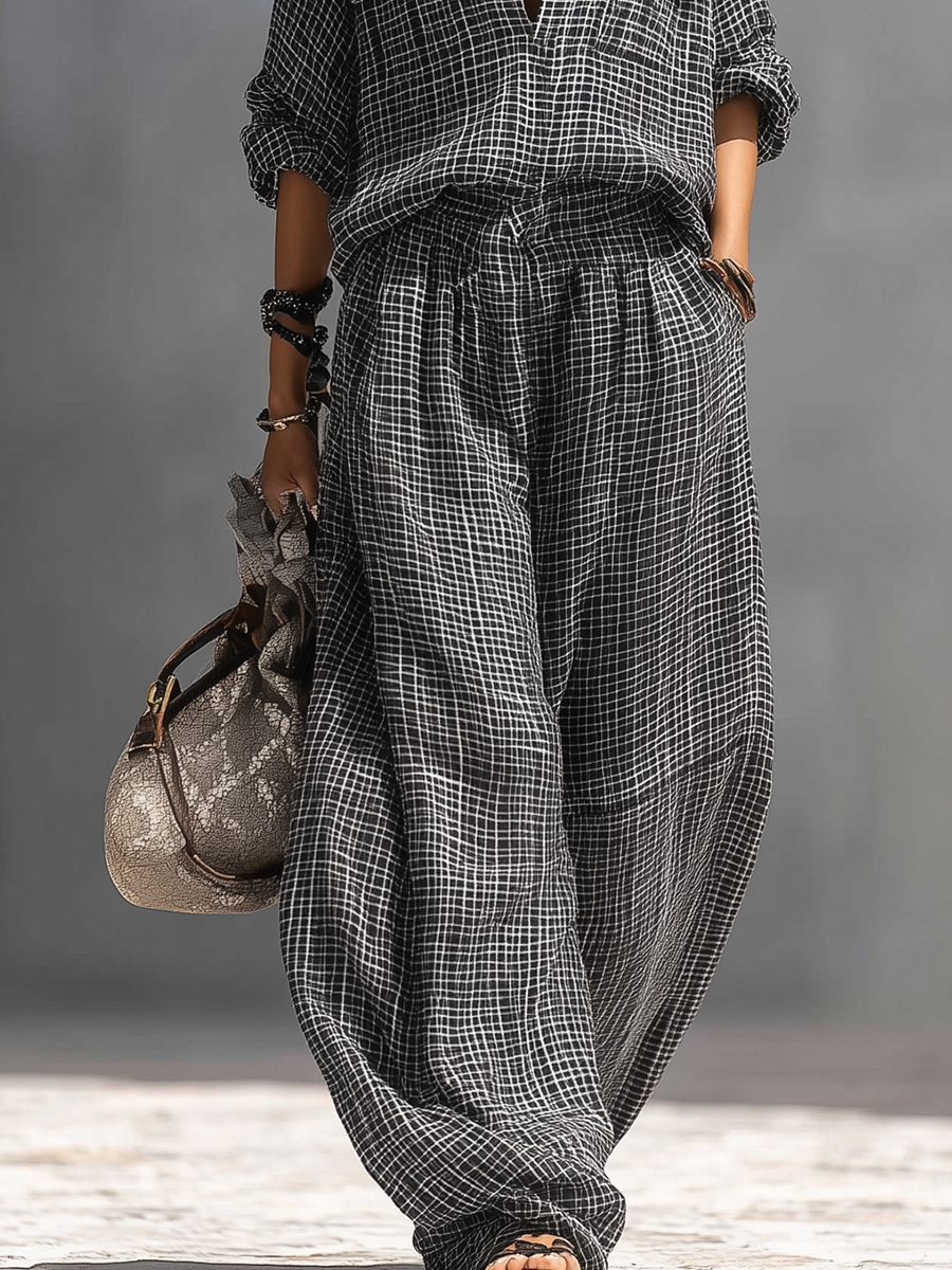 French Style Elegant Black And White Checkered Suit