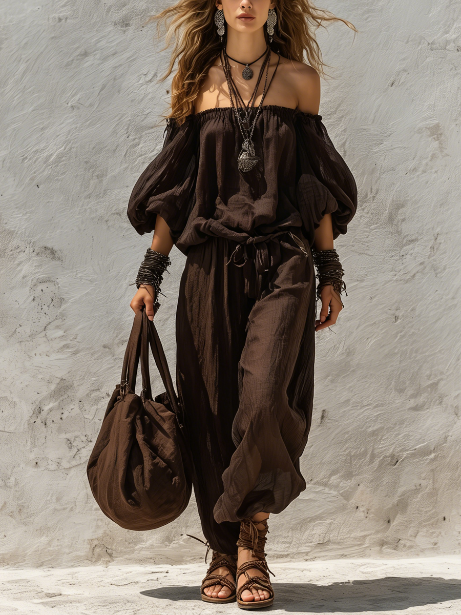 Bohemian Brown Off The Shoulder Jumpsuit