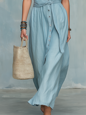 Refined Powder Blue Belted Shirt Maxi Dress