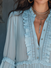 Graceful Sky Blue Ruffle Blouse
