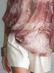 Graceful Rose Marble Print Off-Shoulder Blouse