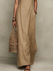 Quiet Luxury Lace-Trimmed Cotton-Linen Straight-Cut Maxi Dress