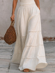 Romantic Boho Halter Top & Lace-Trimmed Flare Pants Set