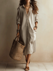 Chic Ivory Lightweight Linen Feel Casual Resort Midi Dress