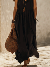 Effortless Boho Lace Trim Sleeveless Flowy Relaxed Fit Maxi Dress