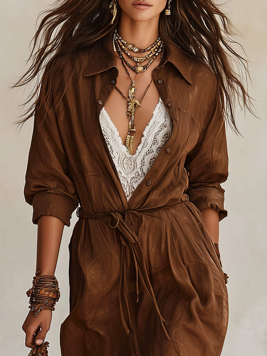 Chic Chocolate Brown Lightweight Draped Resort Maxi Dress