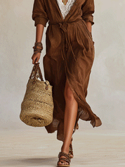 Chic Chocolate Brown Lightweight Draped Resort Maxi Dress
