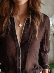Effortless Boho Lace Trim Sheer Button Front Relaxed Fit Blouse