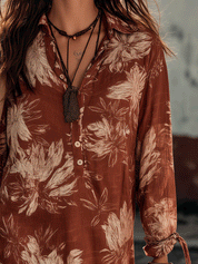 Bohemian Floral Print Resort Cinnamon Brown Mini Dress