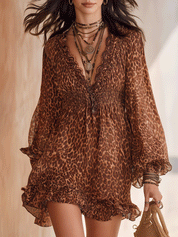 Effortless Wild Charm Vacation Chiffon Ruffle Mini Dress