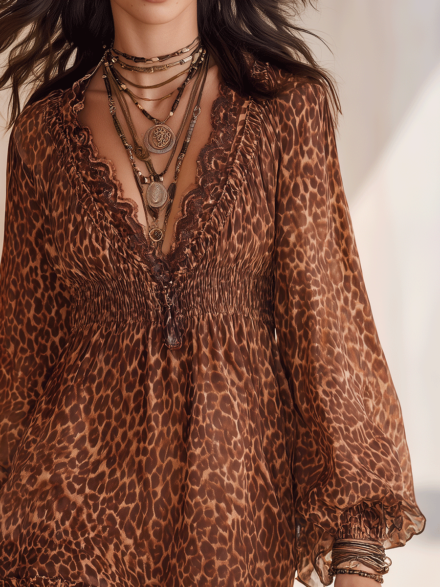 Effortless Wild Charm Vacation Chiffon Ruffle Mini Dress
