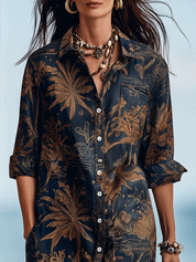 Bohemian Tropical Print Resort Midnight Blue Midi Dress