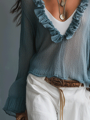Effortless Sheer Coastal Sky Blue Top