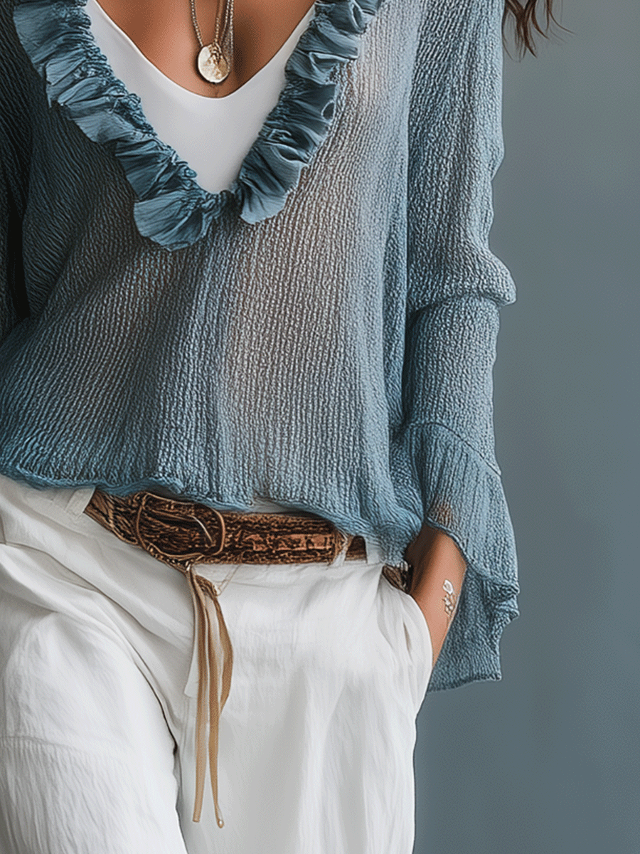 Effortless Sheer Coastal Sky Blue Top