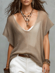 Effortless Relaxed Fit Coastal Taupe Sweater Blouse