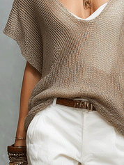 Effortless Relaxed Fit Coastal Taupe Sweater Blouse