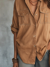 Bohemian Utility Pocket Resort Camel Brown Shirt