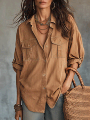 Bohemian Utility Pocket Resort Camel Brown Shirt
