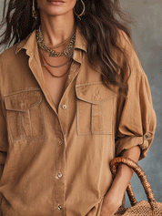 Bohemian Utility Pocket Resort Camel Brown Shirt