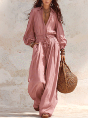 Effortless Flowing Vacation Blush Pink Utility Jumpsuit