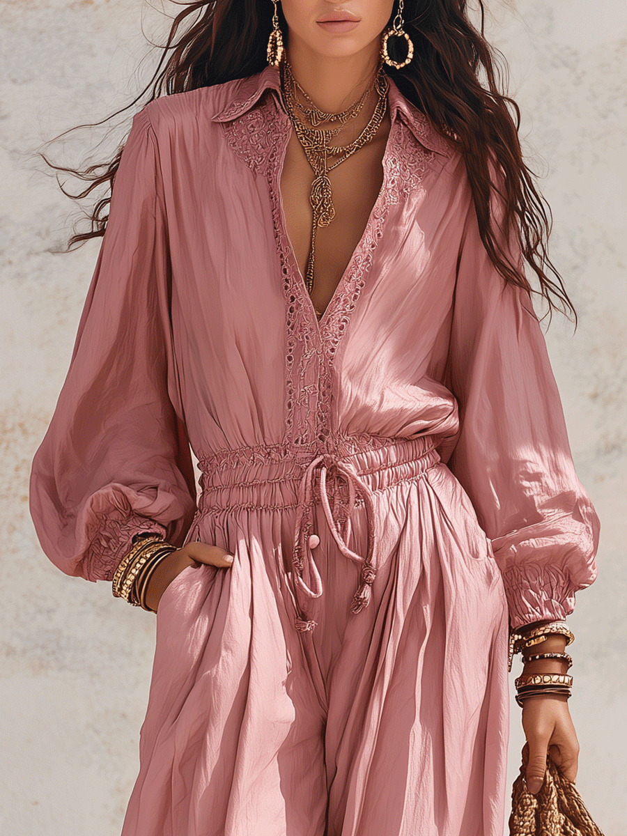 Effortless Flowing Vacation Blush Pink Utility Jumpsuit