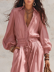 Effortless Flowing Vacation Blush Pink Utility Jumpsuit