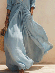 Bohemian Twist-Waist Resort Sky Blue Maxi Dress
