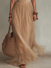 Bohemian Corset-Inspired Resort Champagne Beige Maxi Dress