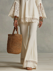 Bohemian Lace Trim Resort Ivory White Two-Piece Set