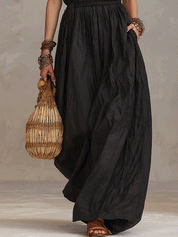 Bohemian-Style Black Cotton-Linen Sleeveless Maxi Vacation Dress