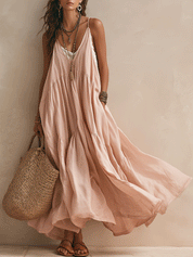 Bohemian Flowing Resort Blush Pink Maxi Dress