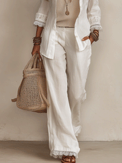 Bohemian Coastal-Style Ivory Cotton-Linen Pant Set