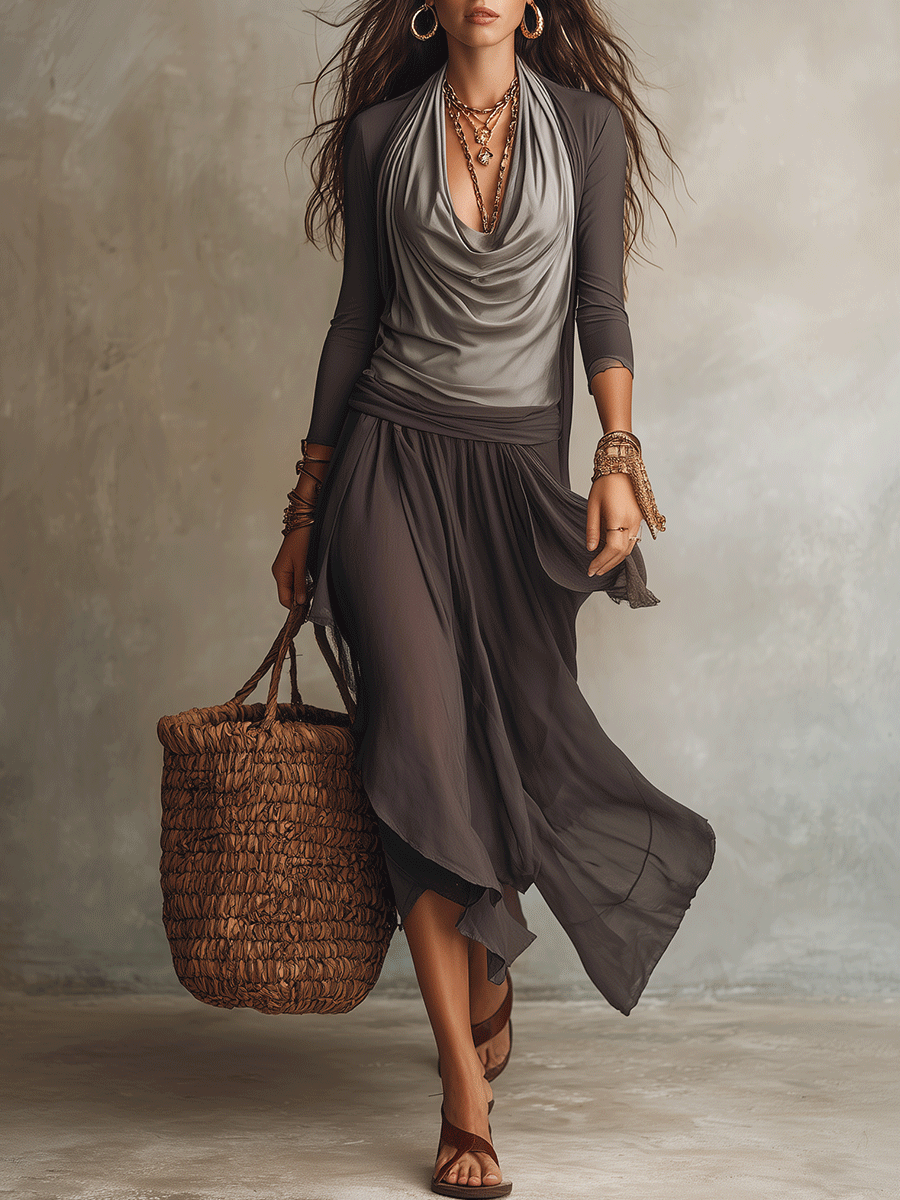 Bohemian Flowing Coastal Smoky Grey Two-Piece Set